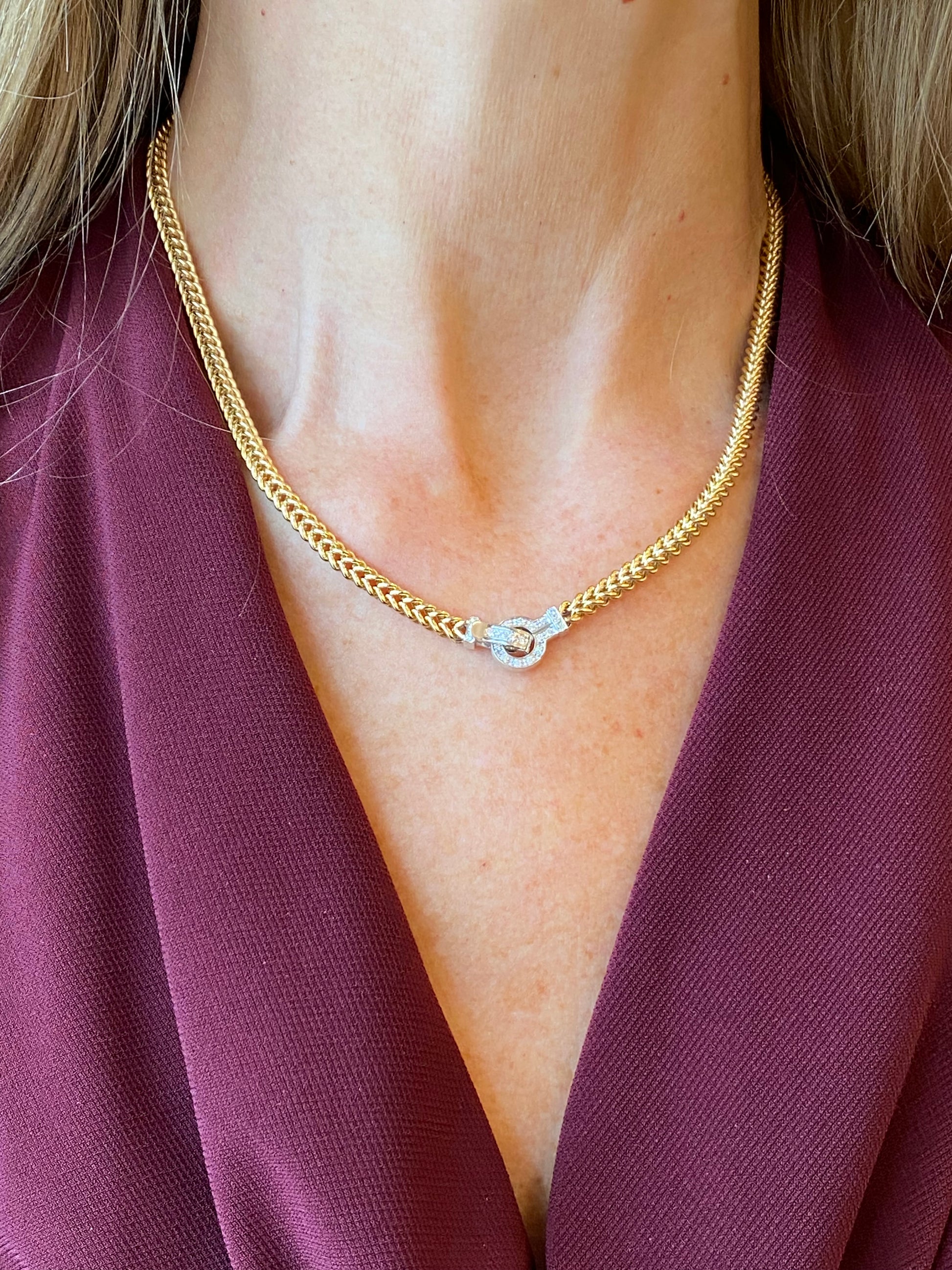18ct Gold Spiga Necklace with Diamond Clasp - John Ross Jewellers