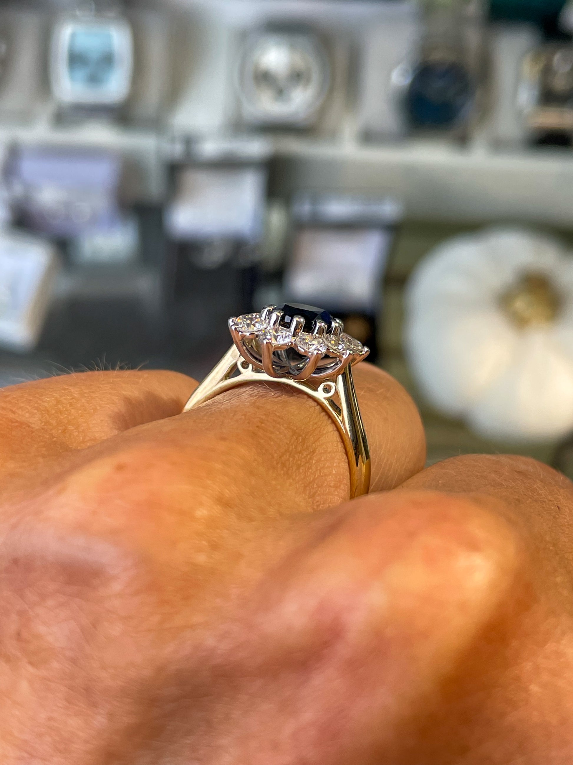 9ct Gold Lab Grown Sapphire Cluster Ring - John Ross Jewellers