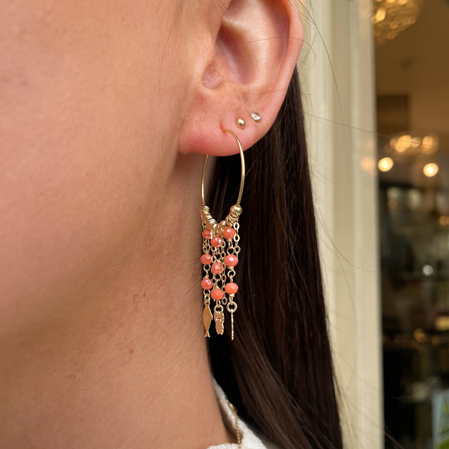 Sunshine Peach Crystal Under The Sea Hoop Earrings | 30mm - John Ross Jewellers