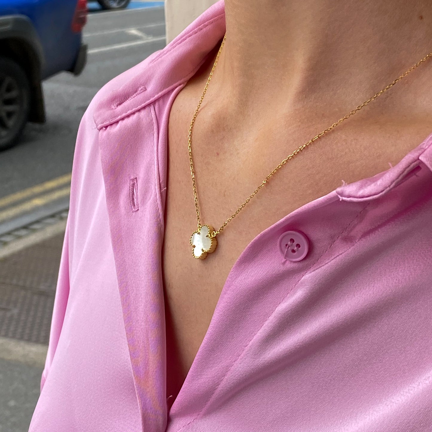 Sunshine Mother of Pearl Quatrefoil Necklace