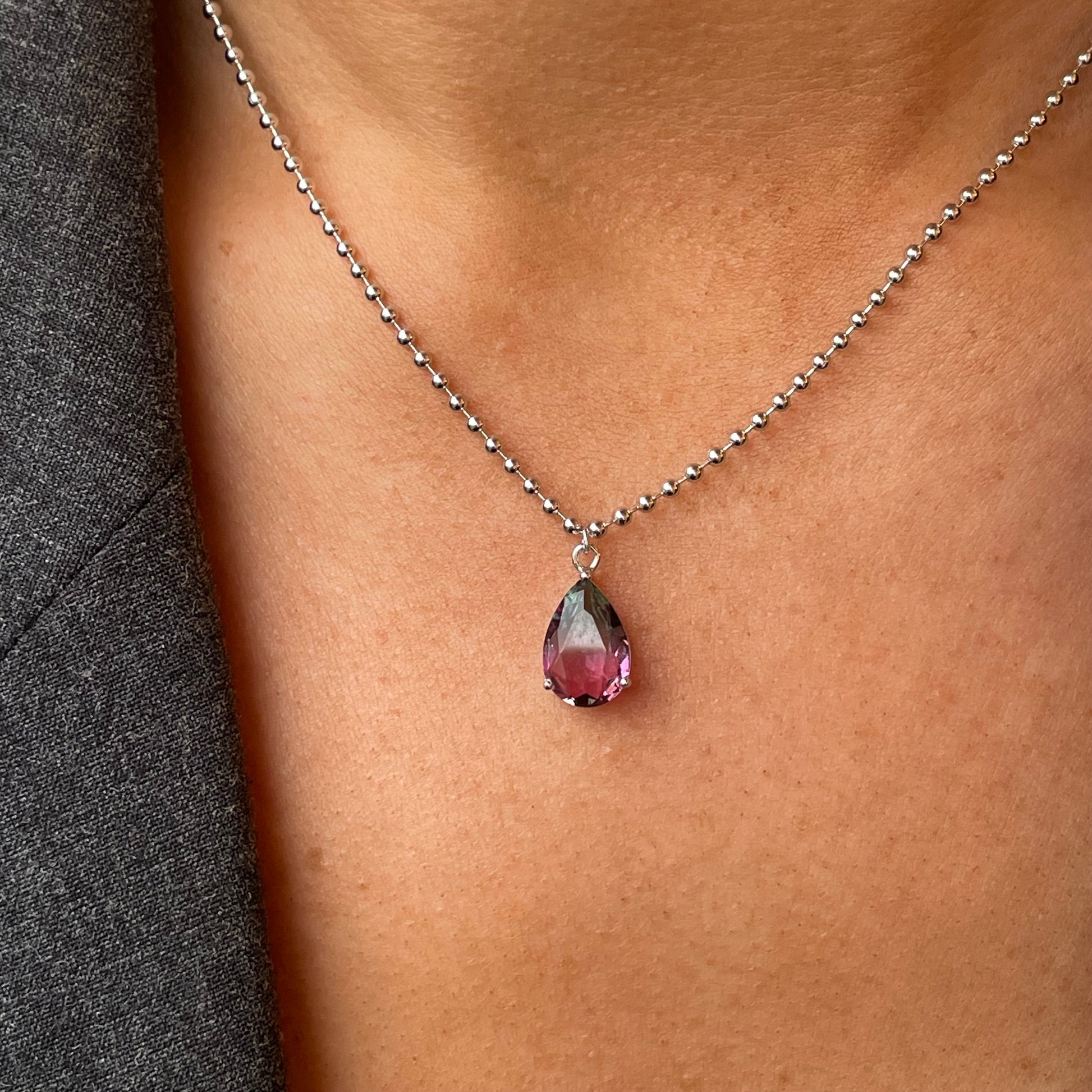 Silver Pear CZ Necklace | Mystic 40+5cm - John Ross Jewellers