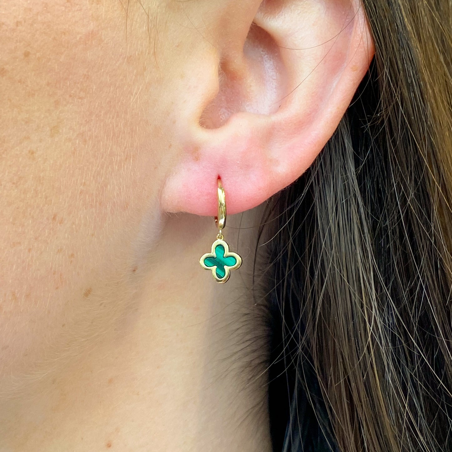 9ct Gold Malachite Huggie Hoop Earrings