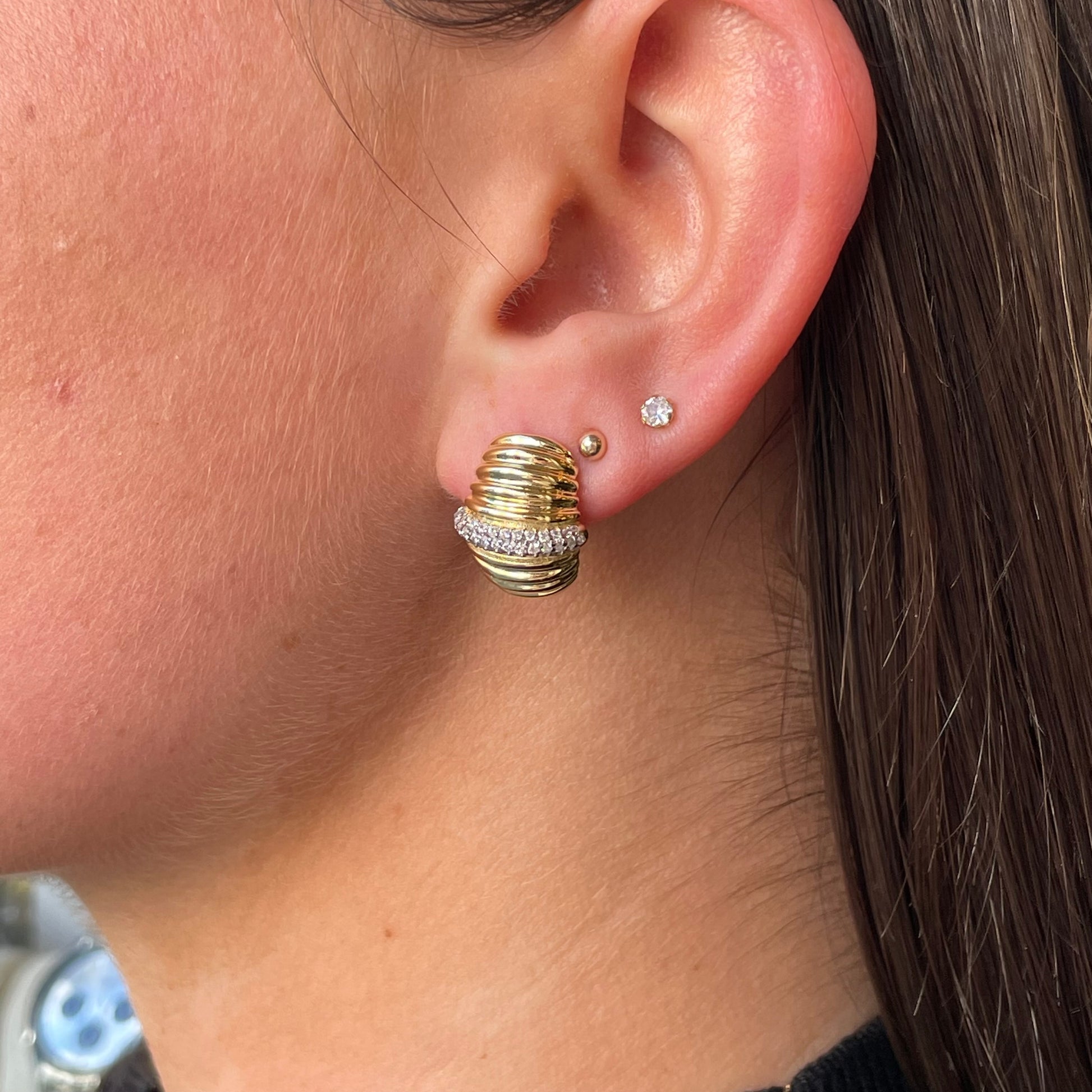 Sunshine CZ Bar Gadroon J Hoop Earrings - John Ross Jewellers