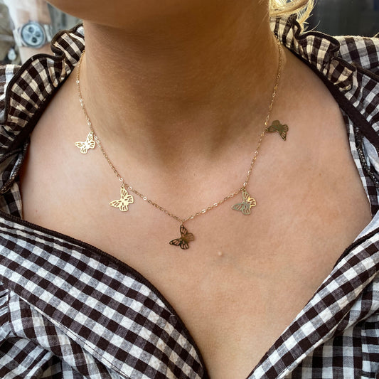 9ct Gold Five Butterflies Necklace