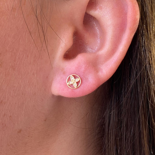 9ct Gold CZ Louis Stud Earrings - John Ross Jewellers