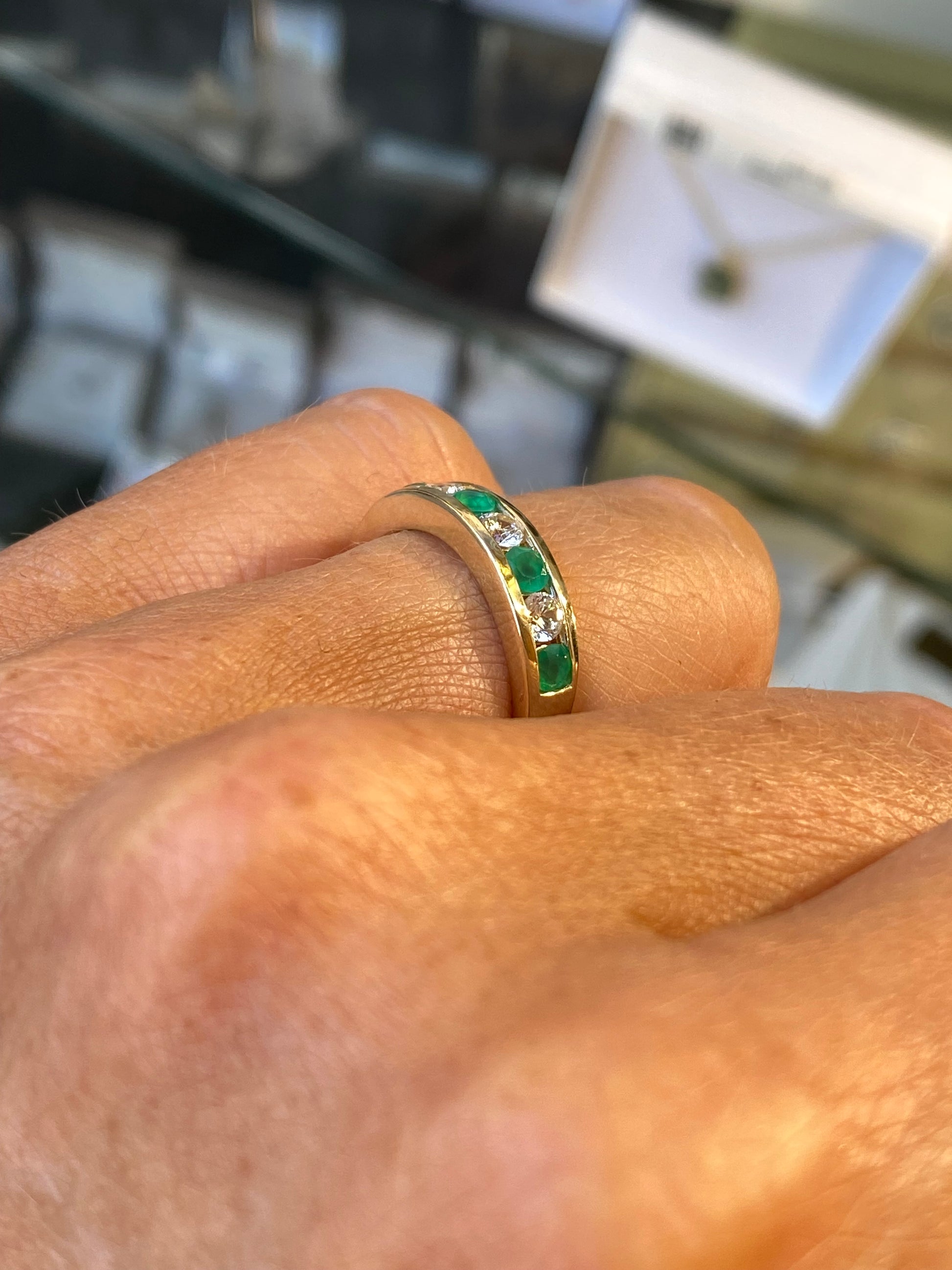 9ct Gold Channel Eternity Ring - Green Agate & CZ - John Ross Jewellers