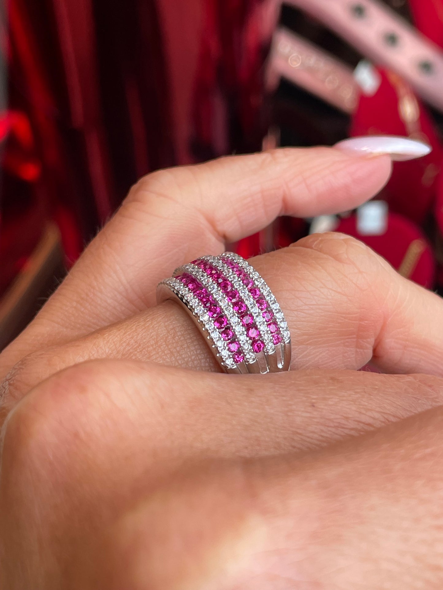 Silver CZ Wide Band Ring | Ruby Red