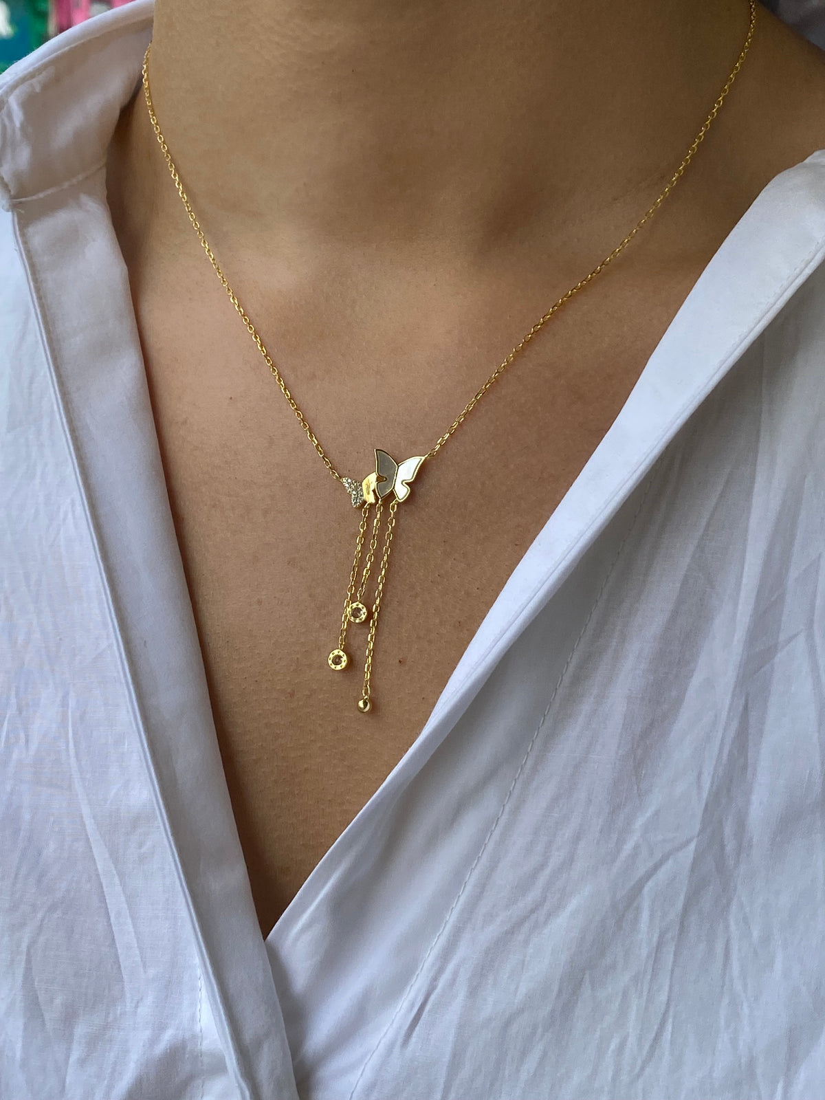 Sunshine CZ Butterfly Lariat Necklace