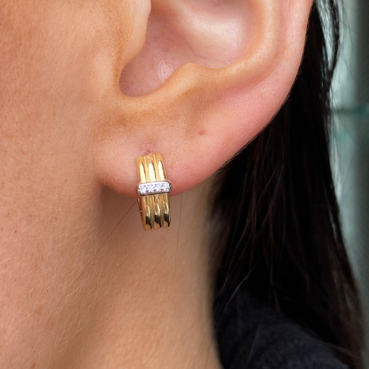 Sunshine CZ Ribbed Wide Huggie Hoop Earrings | 12mm