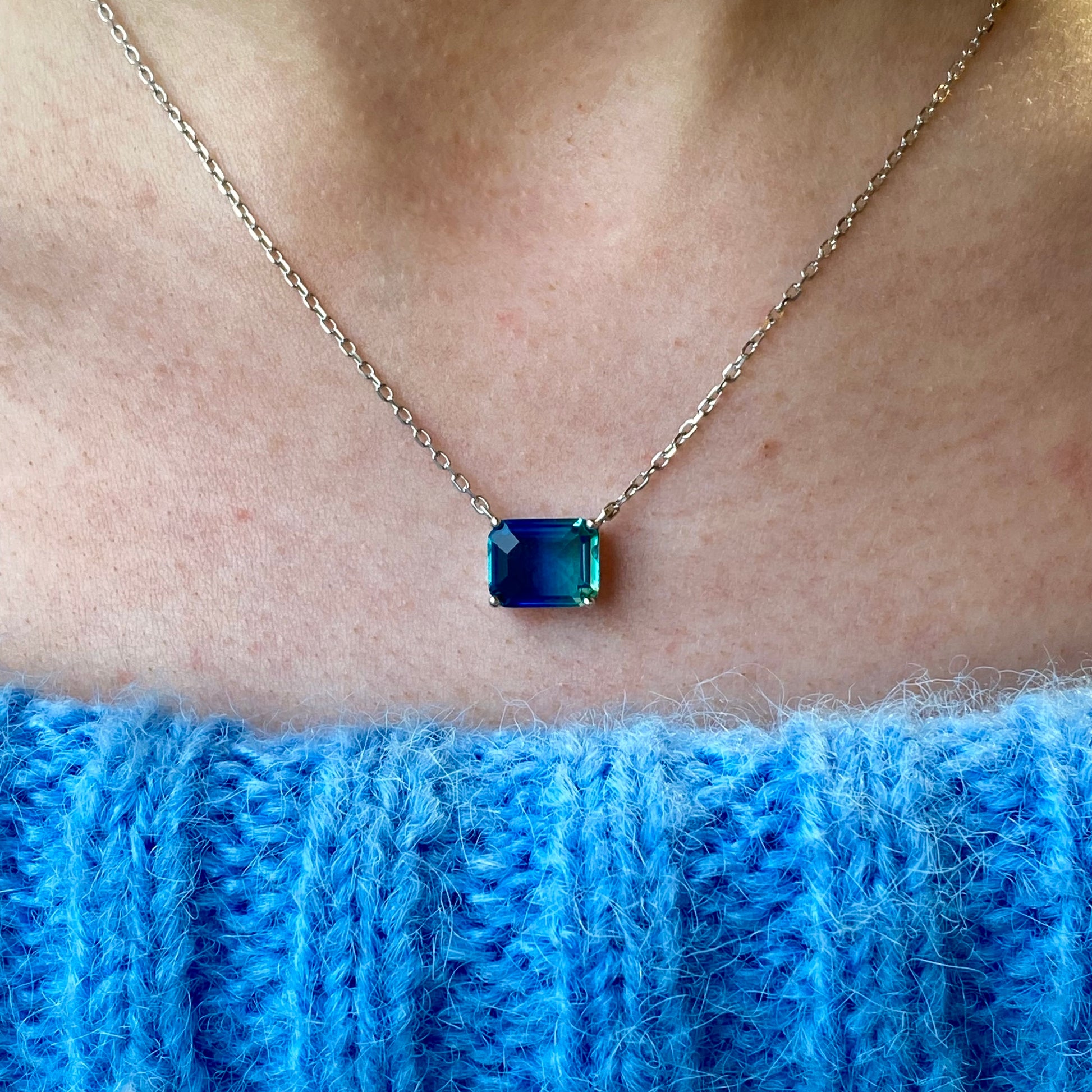 Silver Side To Side CZ Necklace | Peacock 40+5cm - John Ross Jewellers