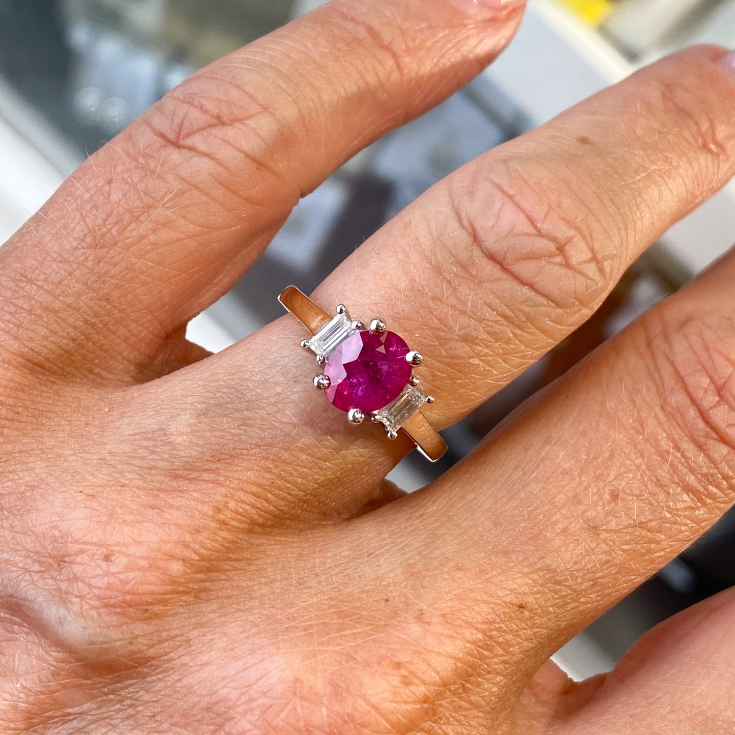 14ct Gold Ruby & Diamond Trilogy Ring