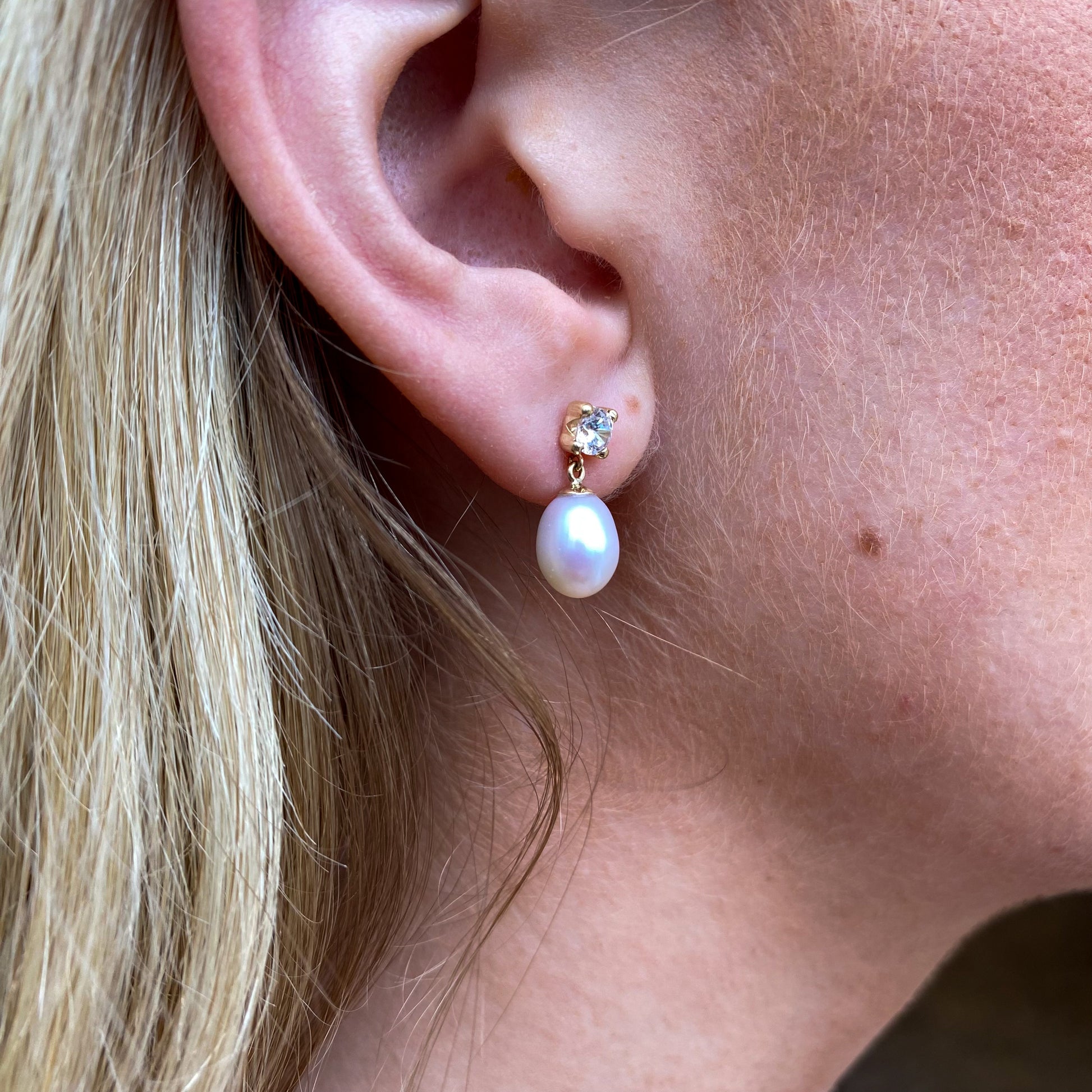 9ct Gold Pearl & CZ Drop Earrings - John Ross Jewellers