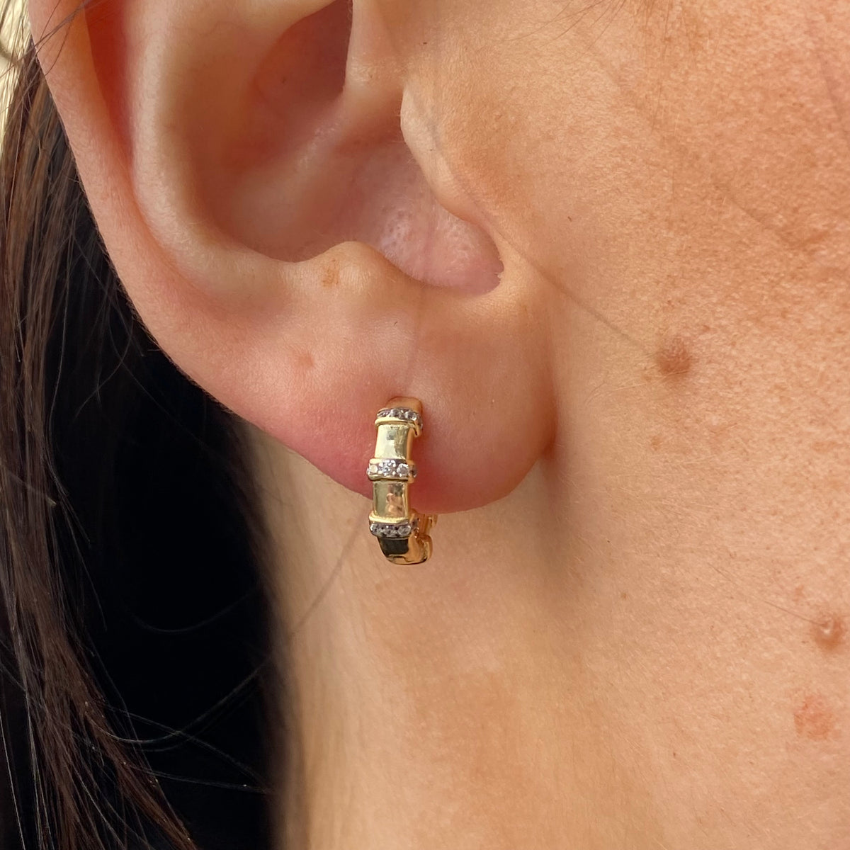 Sunshine Two Tone CZ Huggie Hoop Earrings