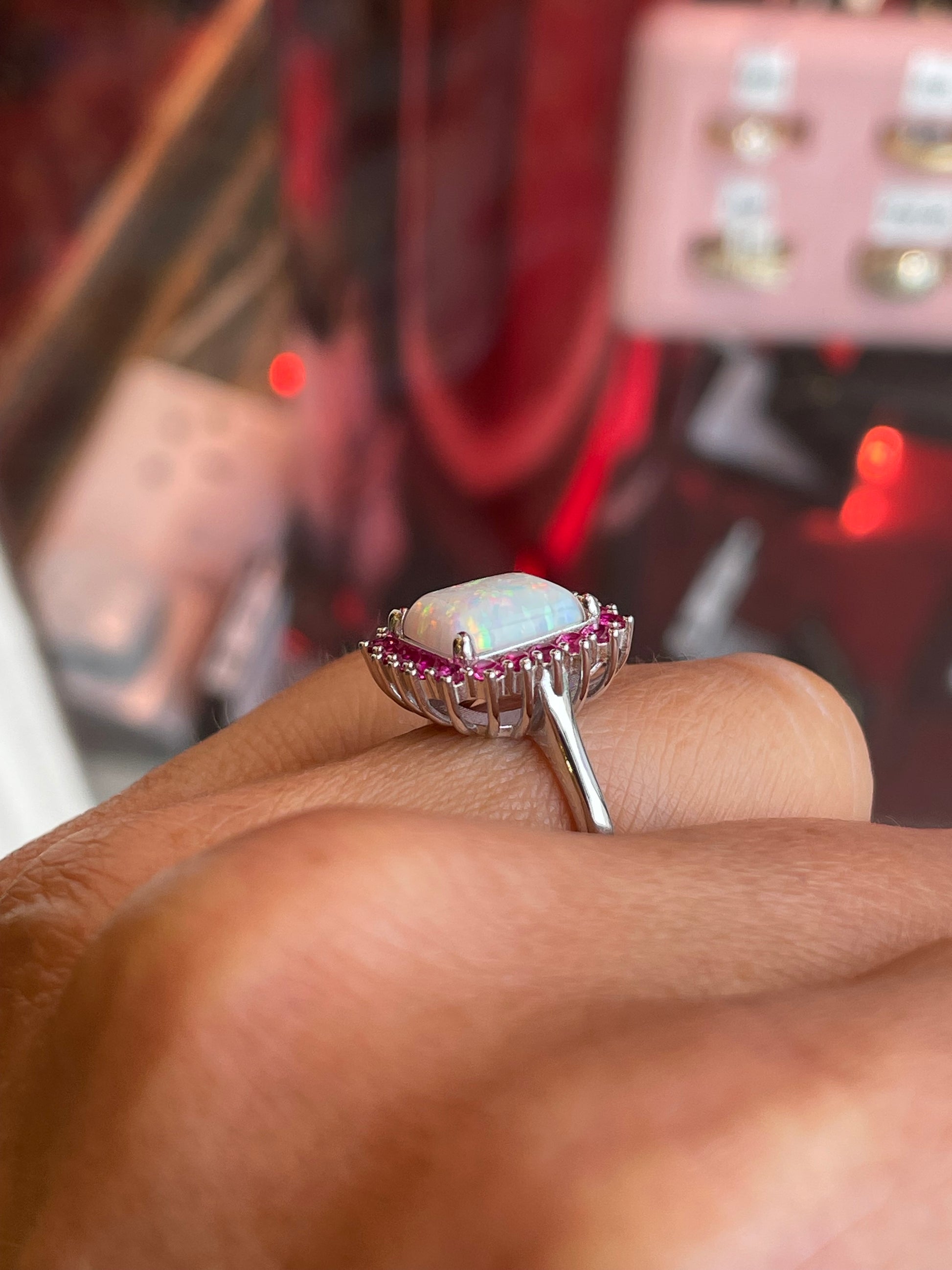 Silver Radiant Cluster Ring | Opalique & Ruby Red - John Ross Jewellers