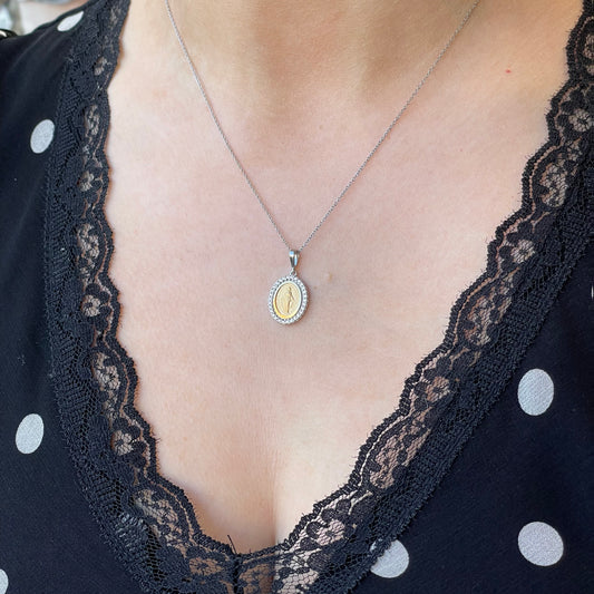 9ct White Gold Two Tone CZ Miraculous Medal Necklace | Small - John Ross Jewellers