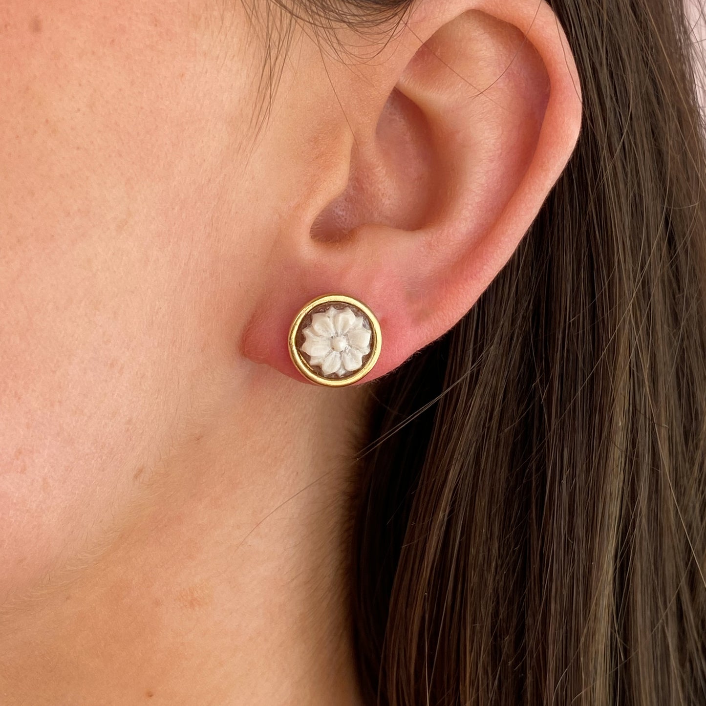 Floral Cameo Stud Earrings | 12mm