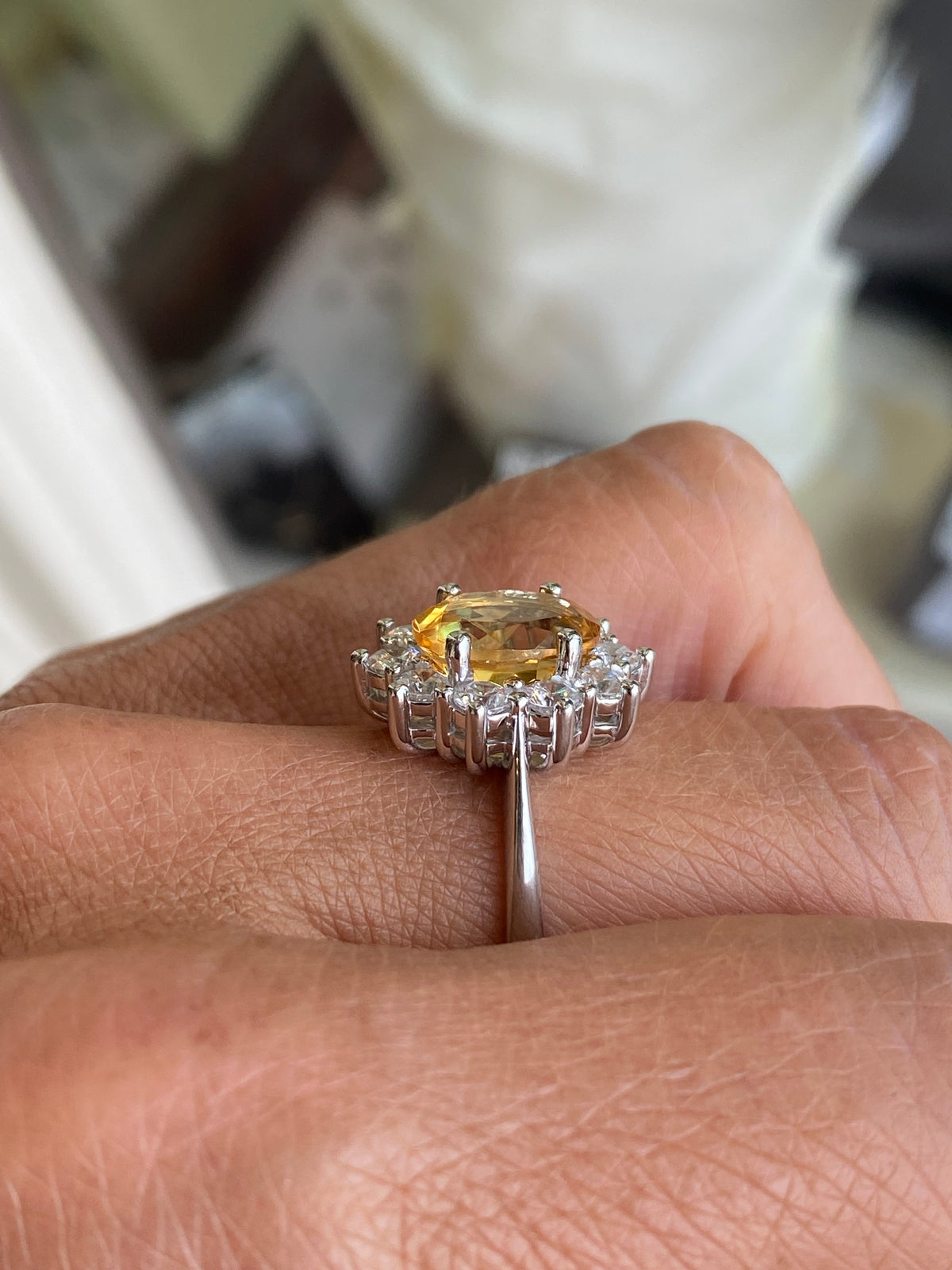 Silver Citrine & CZ Diana Cluster Ring