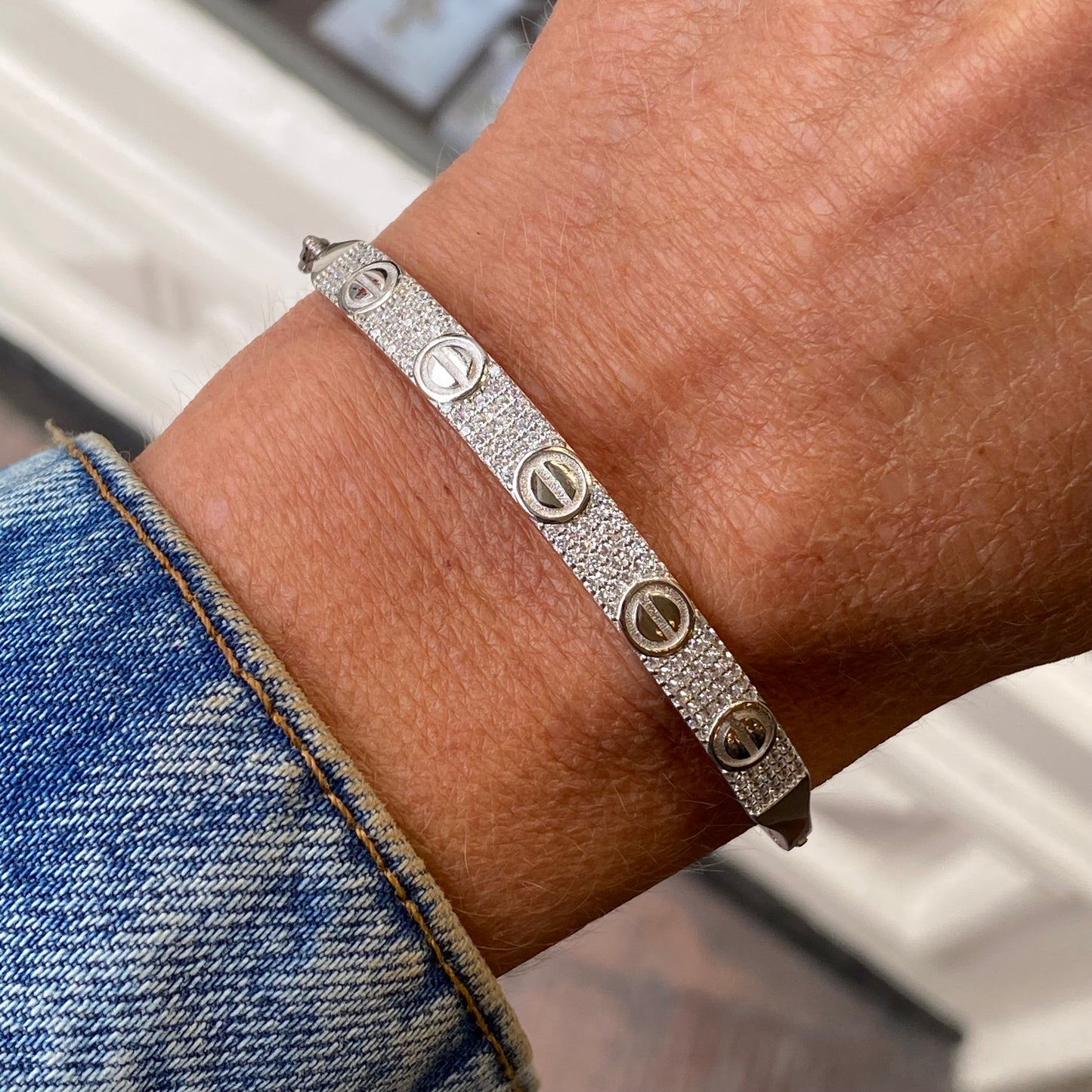 Silver CZ Screw Detail Bangle