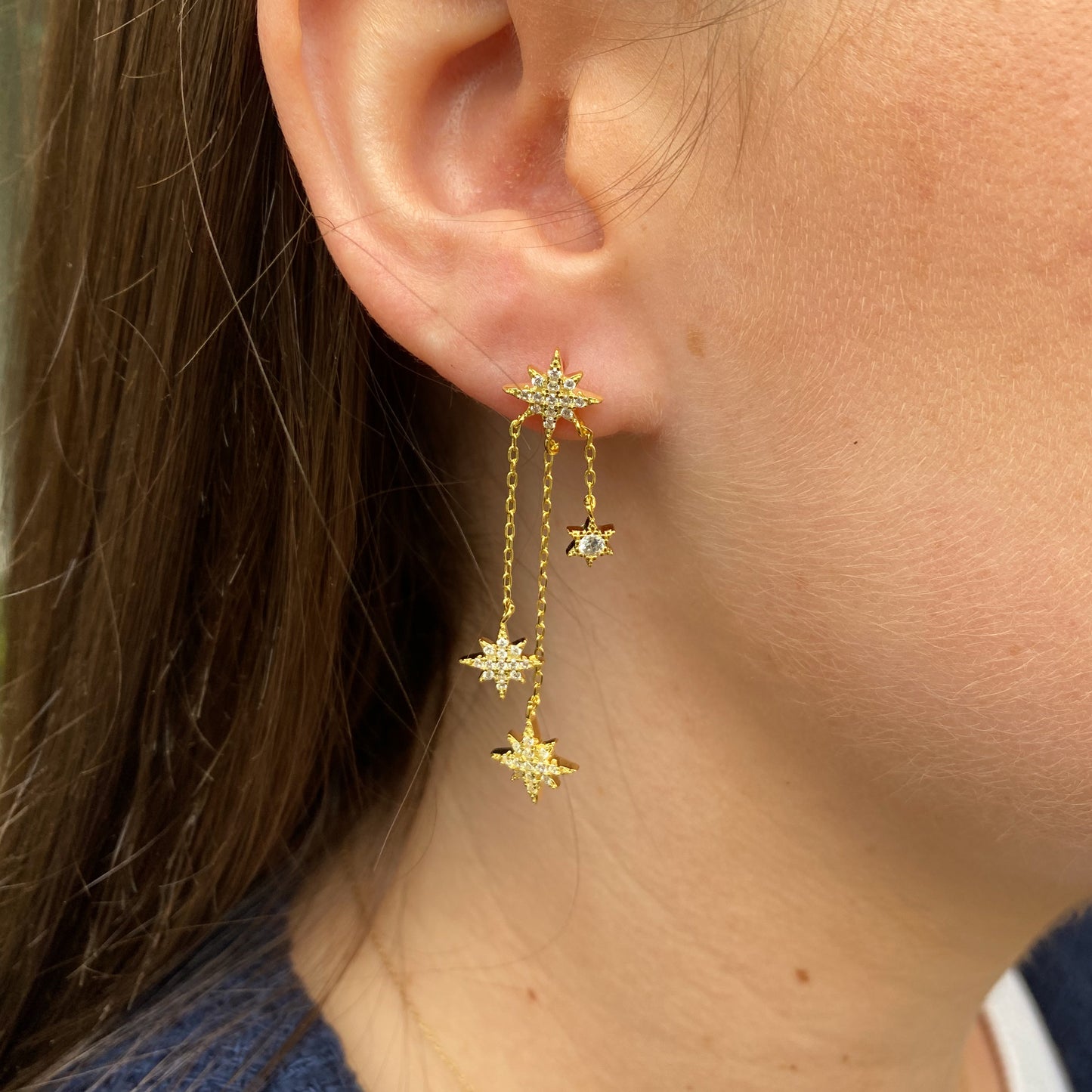 Sunshine Double Star Chain Drop Earrings