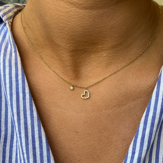 18ct Gold Diamond Set Open Heart Necklace
