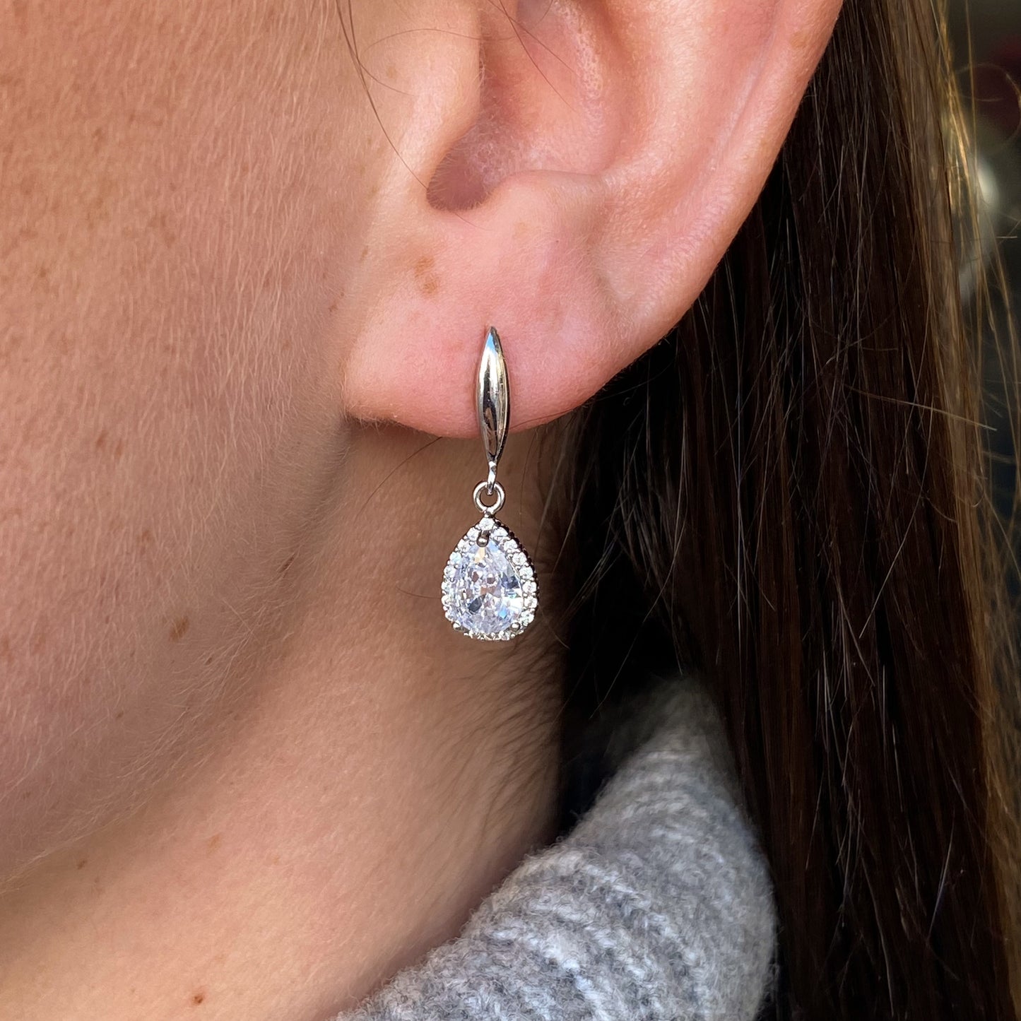 Silver Pear Halo CZ Earring & Necklace Set - John Ross Jewellers