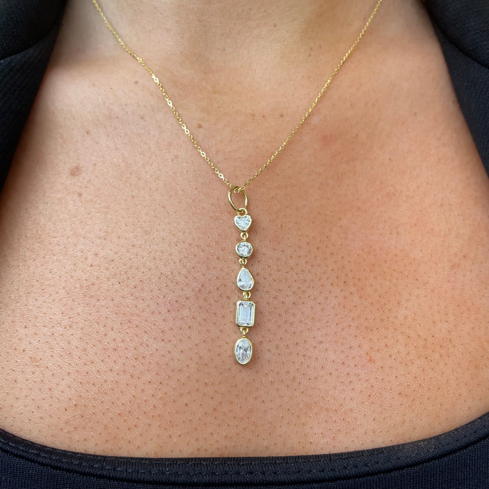 CME Sunshine Mixed CZ Drop Necklace featuring sparkling cubic zirconia stones on a delicate chain.