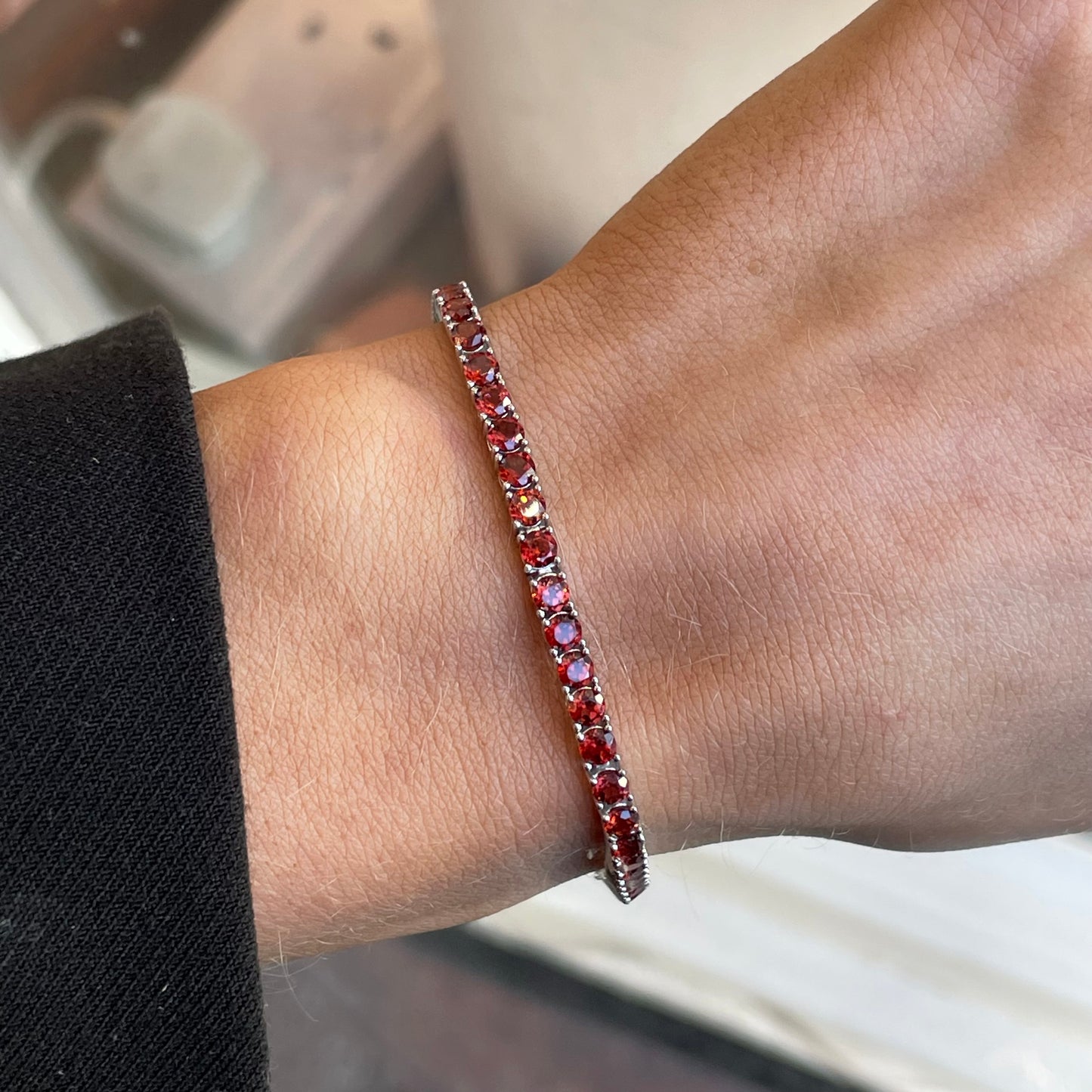Silver Claw Set Garnet Tennis Bracelet