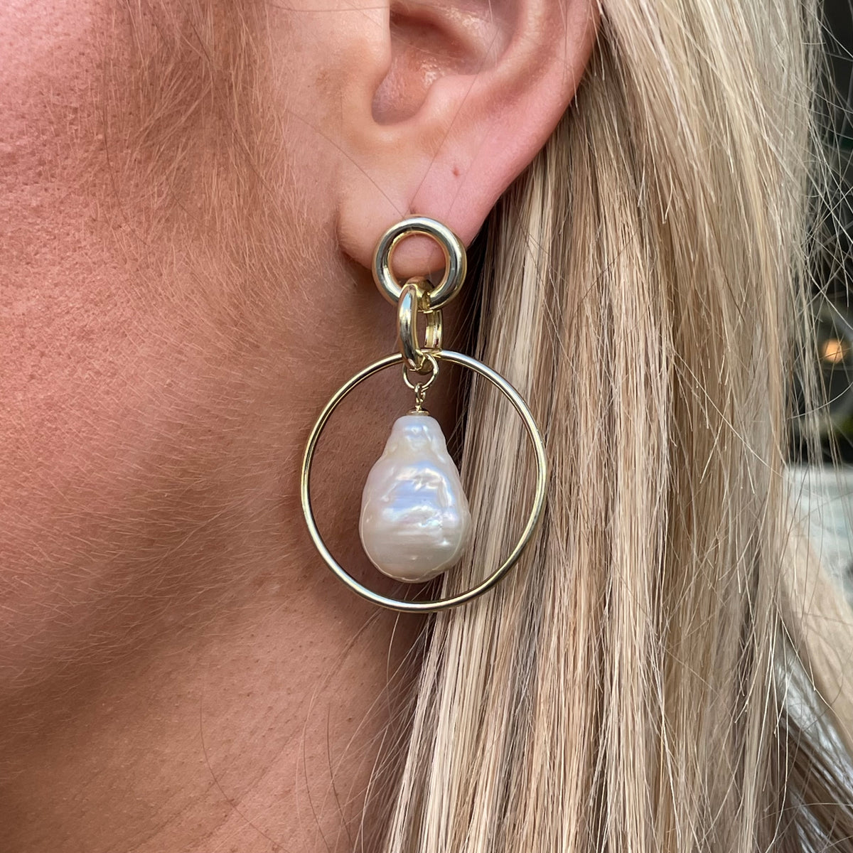 Sunshine Baroque Pearl & Circle Drop Earrings