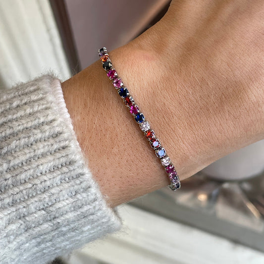 Silver Multicolour 3mm CZ Tennis Bracelet | 16+3cm - John Ross Jewellers