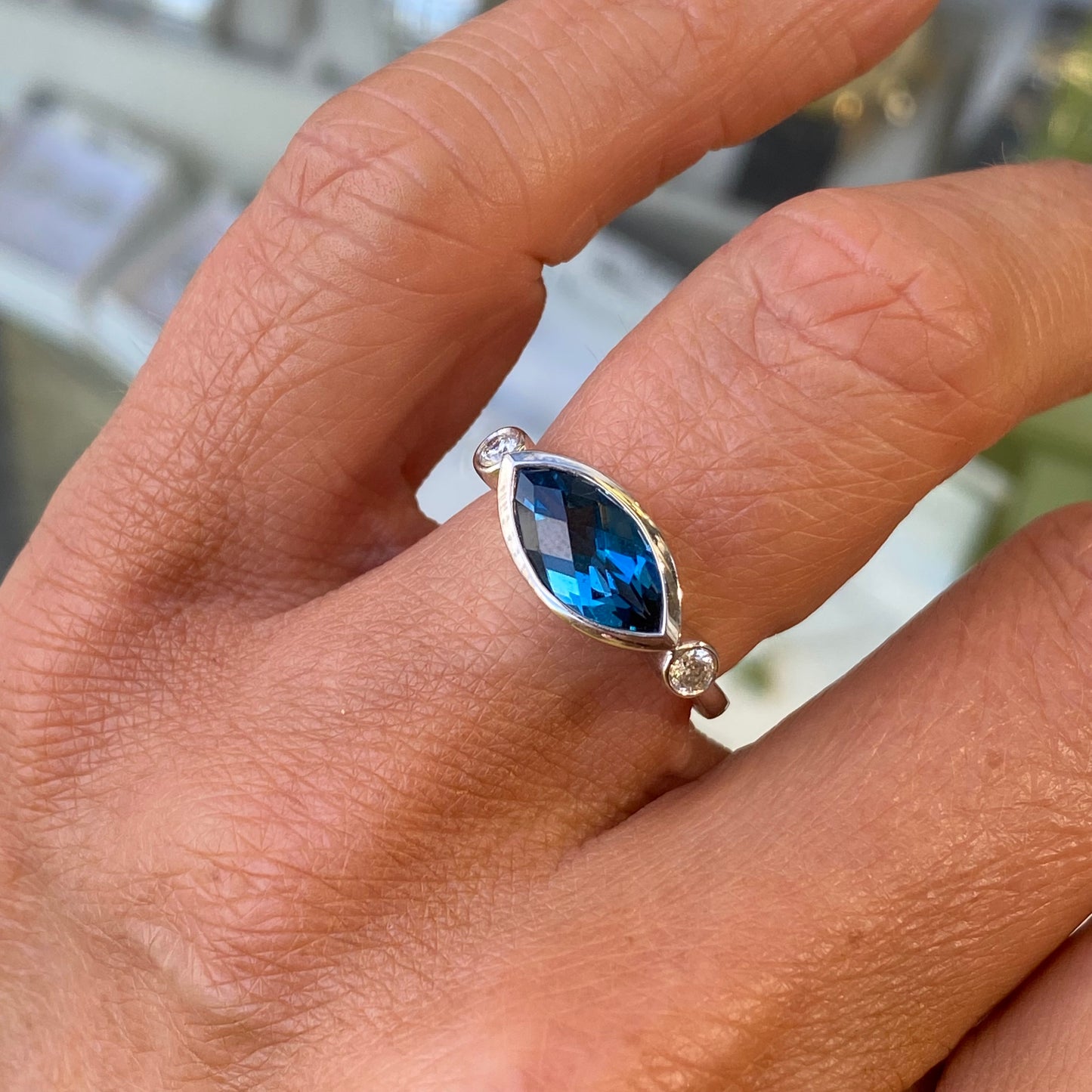 9ct White Gold London Blue Topaz & Diamond Ring - John Ross Jewellers