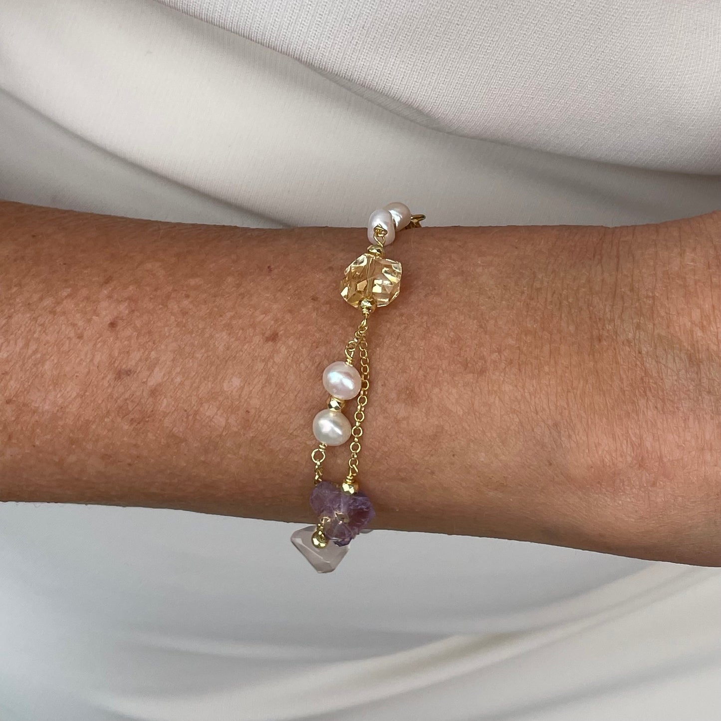 Baroque Double Bracelet | Limnos | Pearl, Amethyst & Quartz - John Ross Jewellers