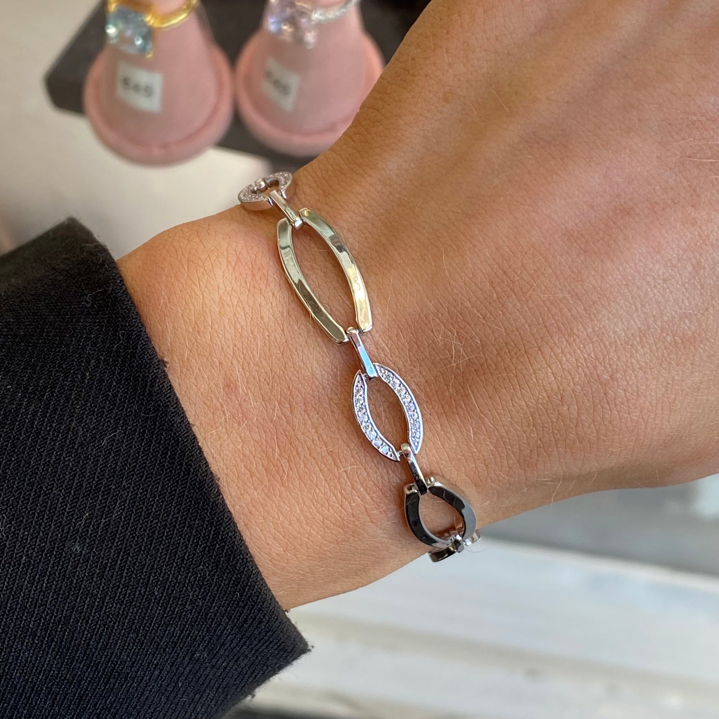 Silver CZ Oval & Tonneau Bracelet