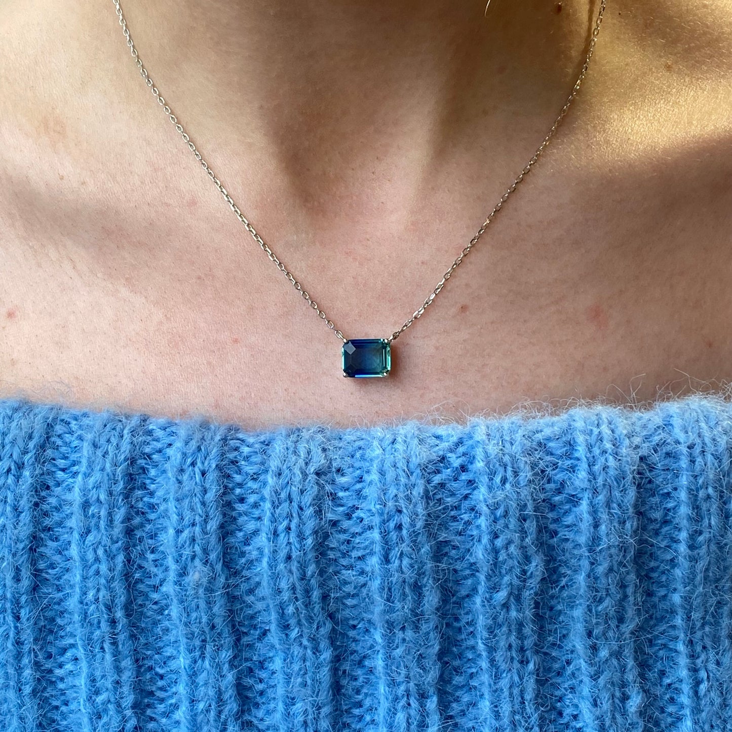 Silver Side To Side CZ Necklace | Peacock 40+5cm - John Ross Jewellers