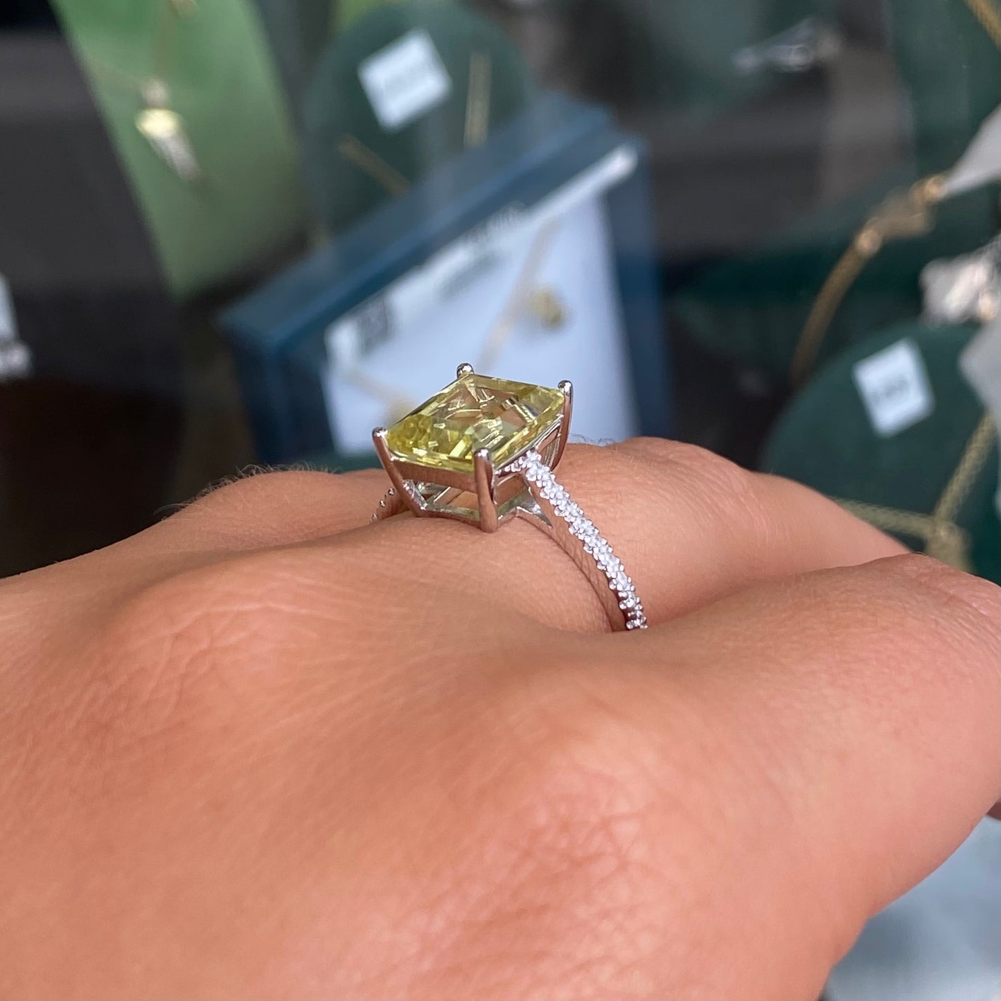 Silver Peridot & CZ Solitaire Ring