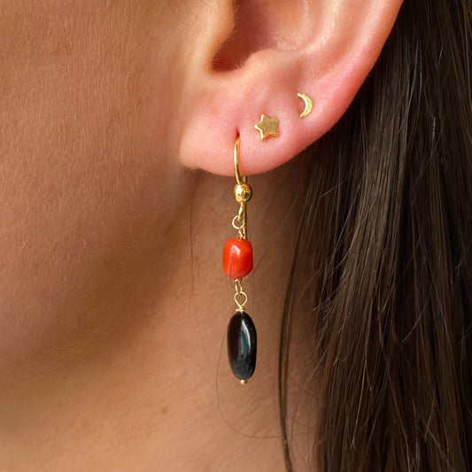 Red Coral & Onyx Drop Earrings | 36mm - John Ross Jewellers
