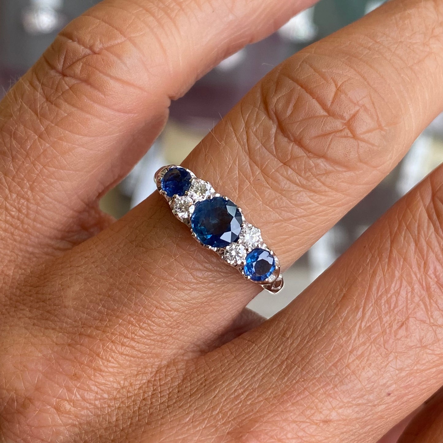 9ct White Gold Sapphire & Diamond Trilogy Ring