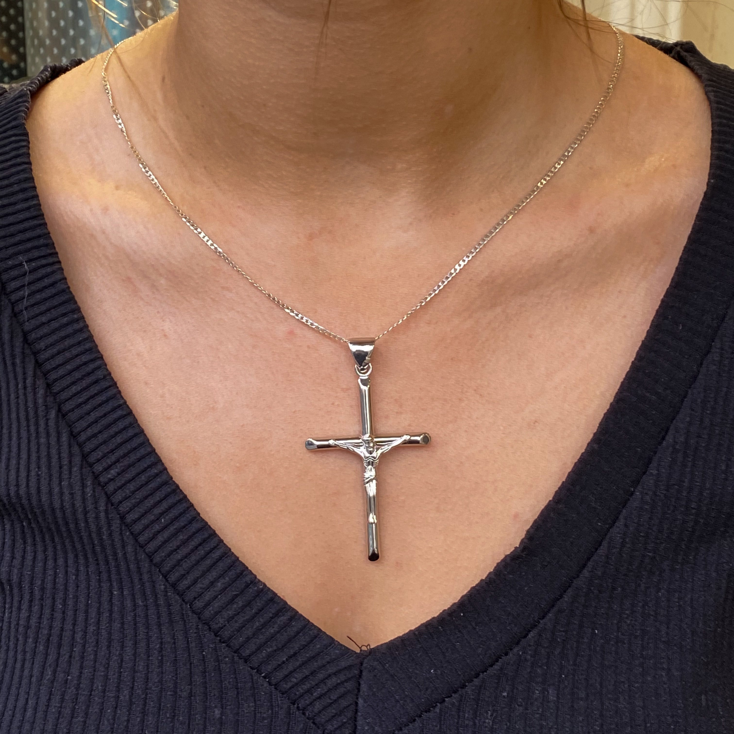 Sterling Silver 18 inch Sideways Large Cross Necklace
