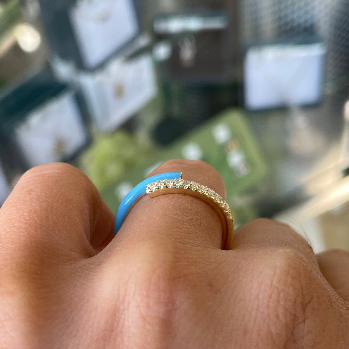 Sunshine CZ Wraparound Ring | Turquoise Enamel