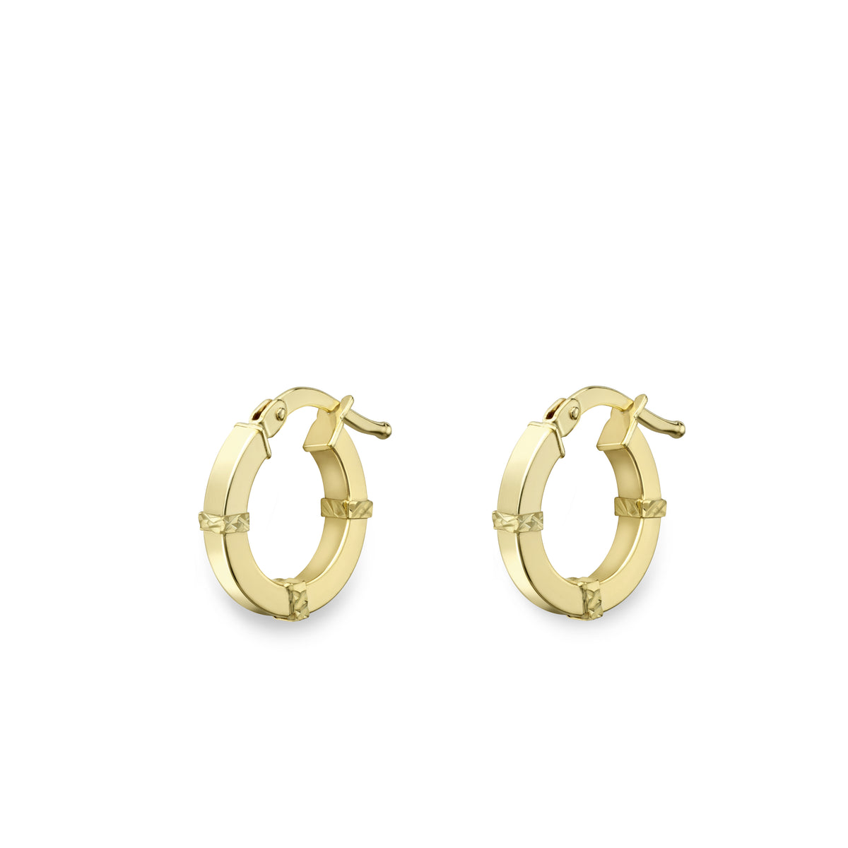9ct Gold Classic Creole Hoop Earrings Diamond Cut | 10mm