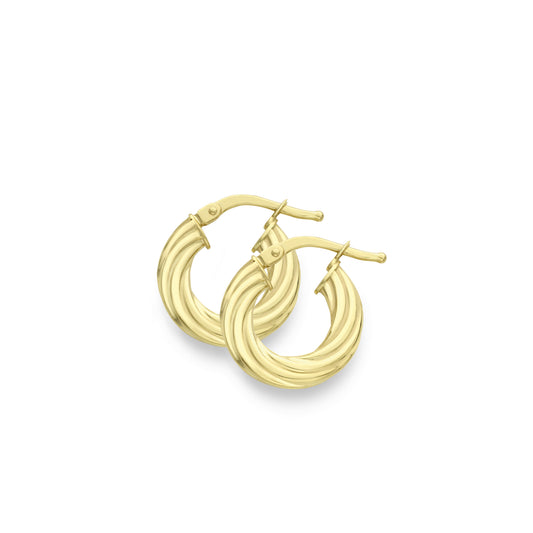 9ct Gold Flat Twist Creole Hoop Earrings | 12mm