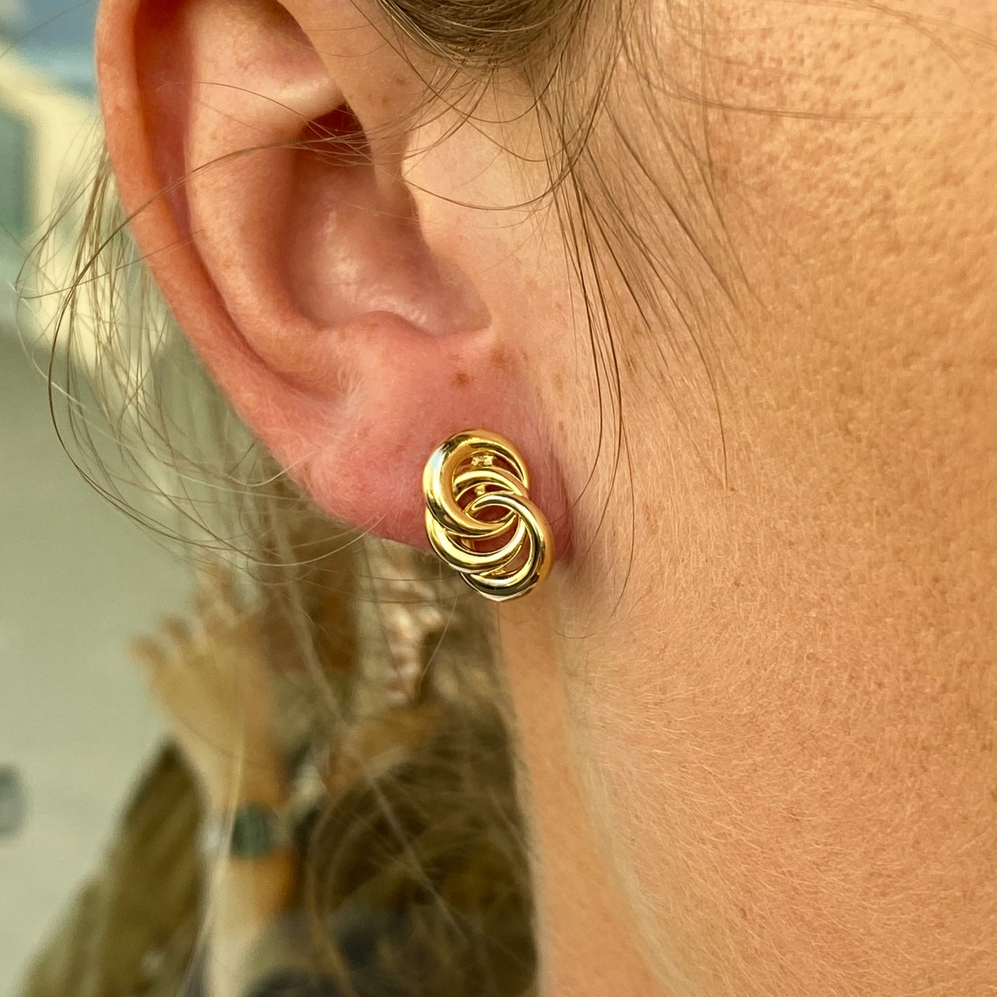 9ct Gold Three Ring Stud Earrings - John Ross Jewellers