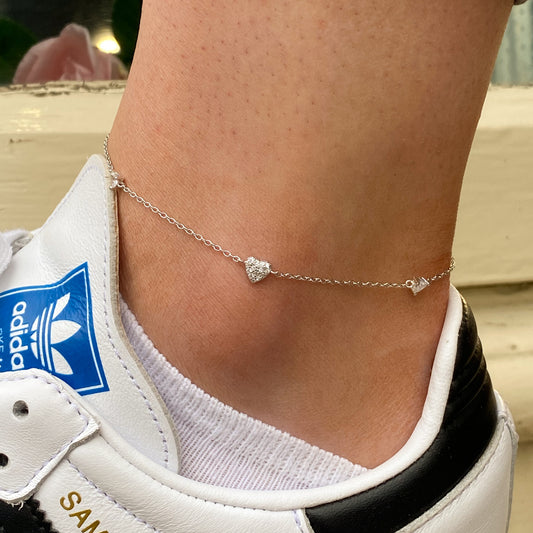 Silver Anklet - CZ Hearts | 25cm - John Ross Jewellers