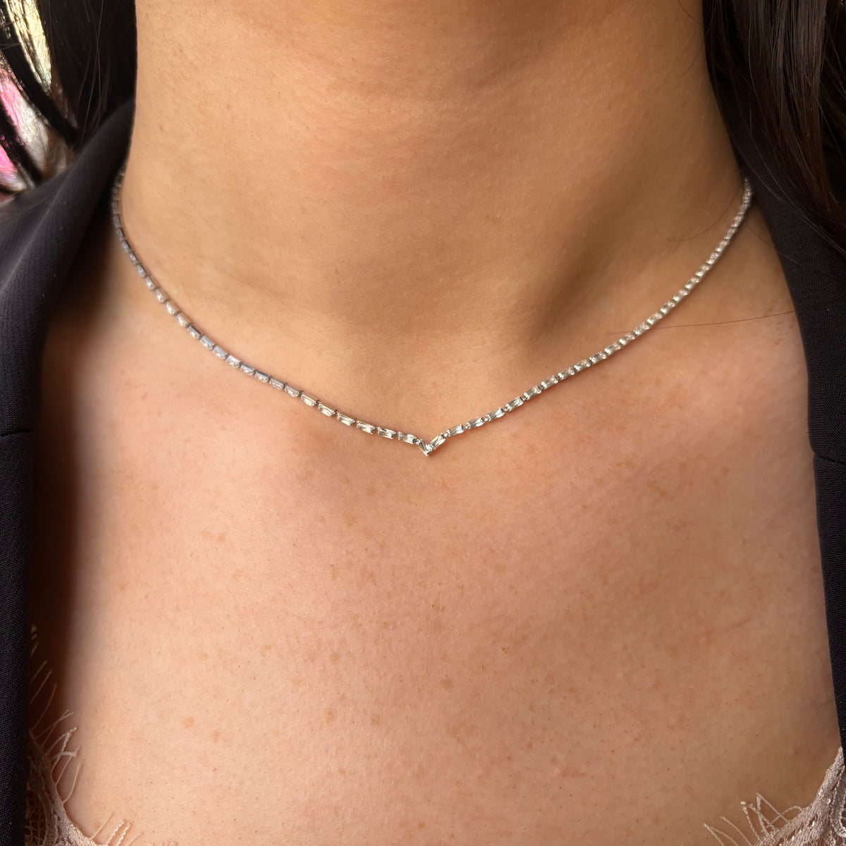 Silver Baguette CZ Tennis Necklace | 40 + 3cm