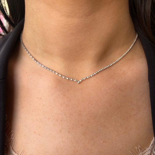 Silver Baguette CZ Tennis Necklace | 40 + 3cm
