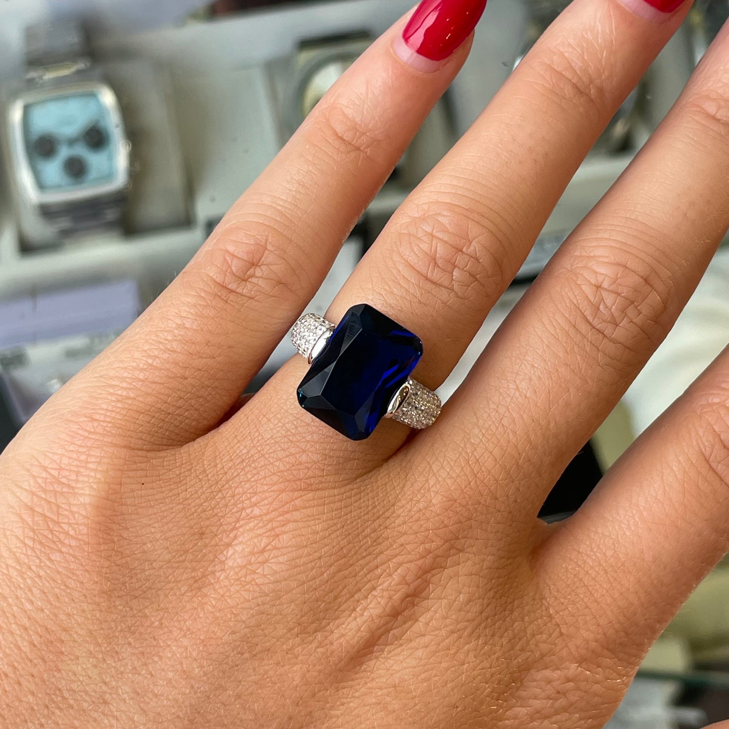 Silver Blue CZ Statement Solitaire Ring - John Ross Jewellers