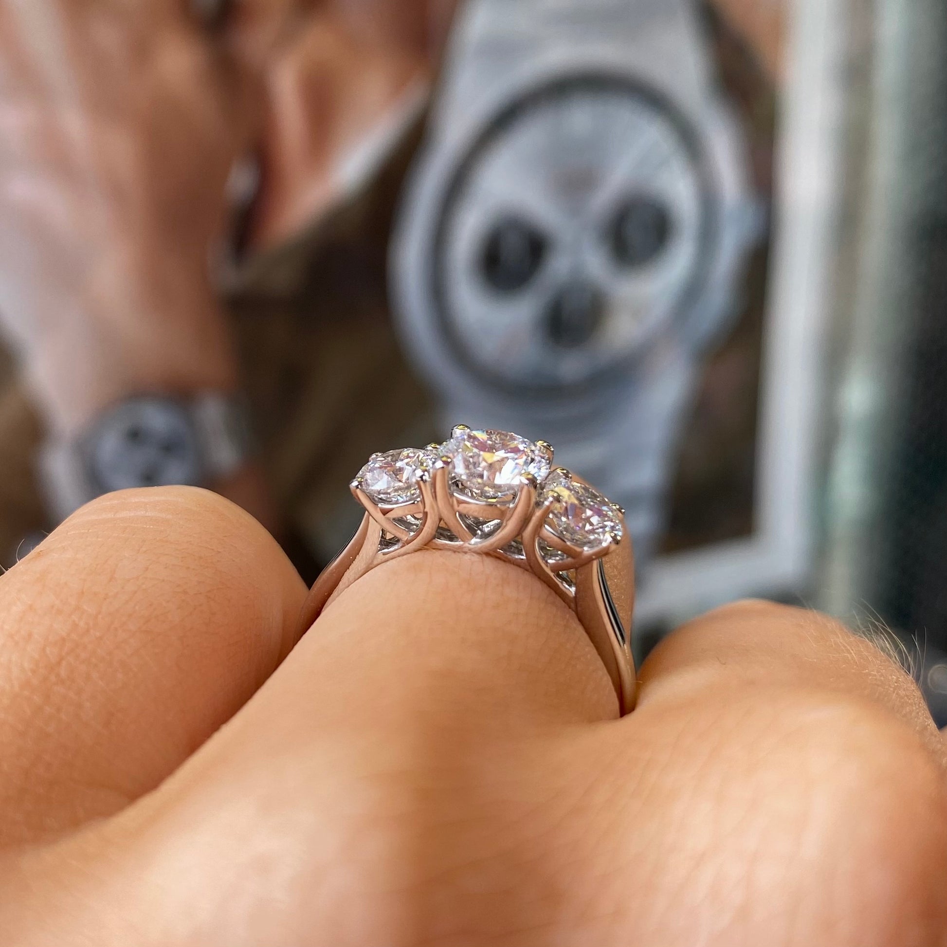 Platinum Trilogy Engagement Ring | Certificated Lab 2.04ct - John Ross Jewellers