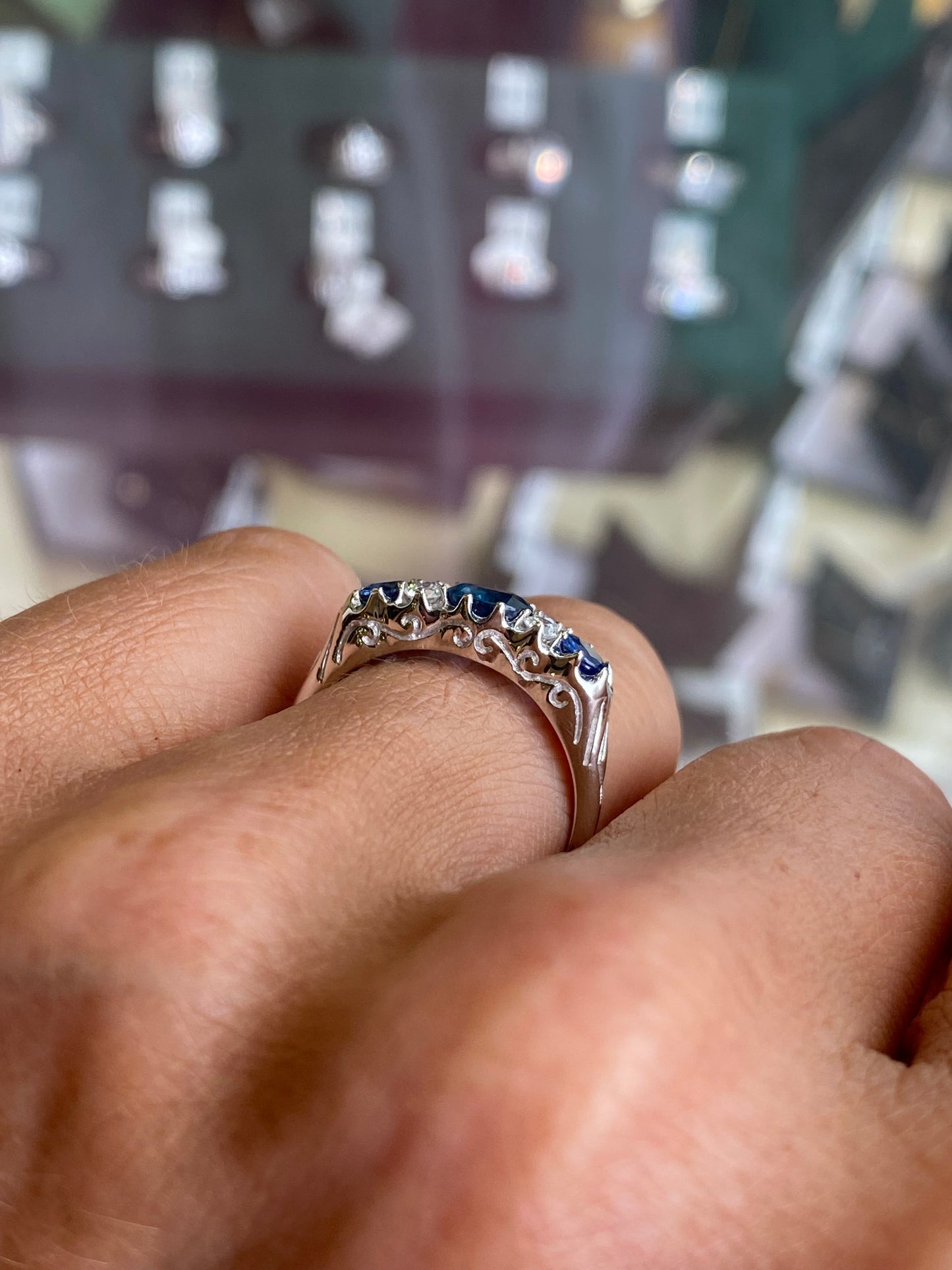 9ct White Gold Sapphire & Diamond Trilogy Ring
