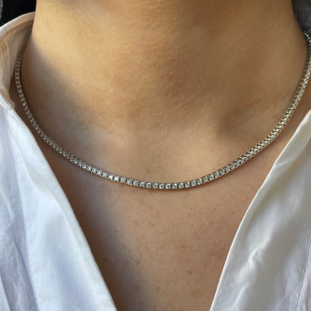 Silver 2mm CZ Line Necklace