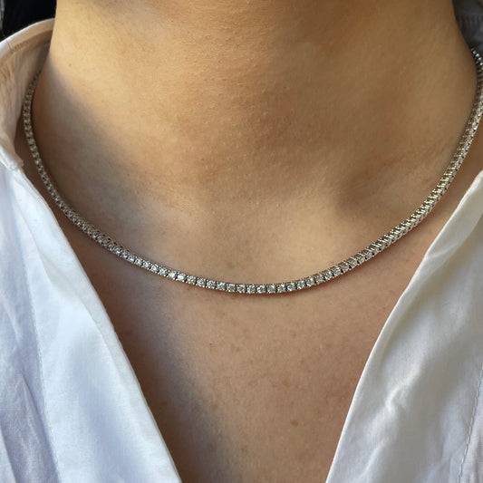 Silver 2mm CZ line necklace from Insignia featuring a delicate chain with sparkling cubic zirconia accents.