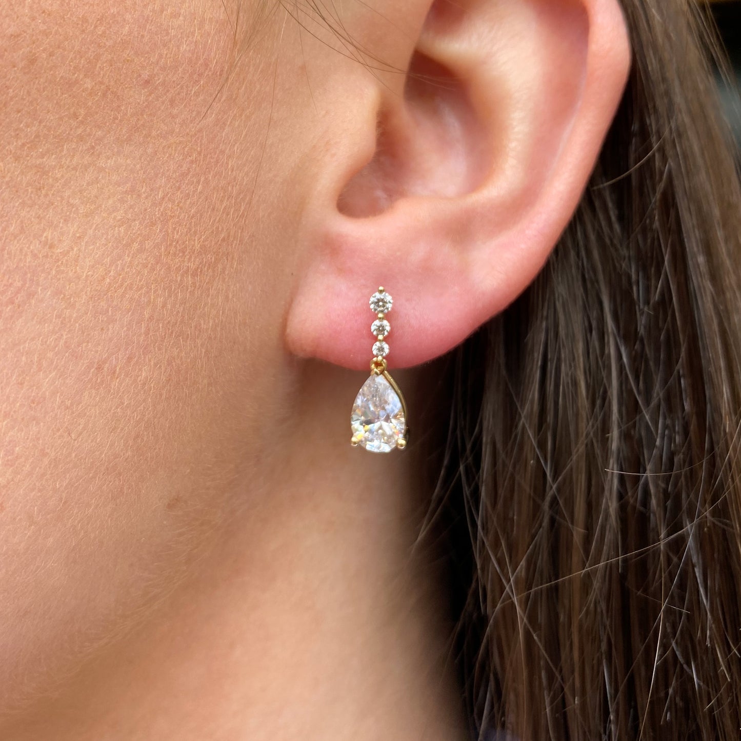 9ct Gold Pear CZ Drop Earrings - John Ross Jewellers